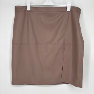 MNG‎ Faux Leather Pencil Skirt Sz US 20 EU 52 Taupe Brown Career Office Slit